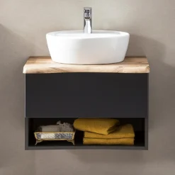 Waschtischunterschrank Karan 61cm mit Waschbecken und 1 Schublade - anthrazit/eiche