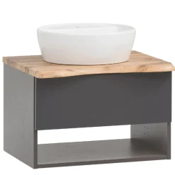 Waschtischunterschrank Karan 61cm mit Waschbecken und 1 Schublade - anthrazit/eiche