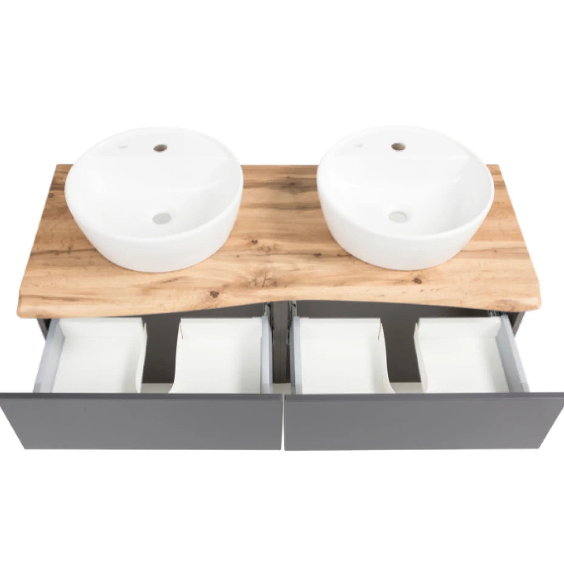 Waschtischunterschrank Karan 121cm mit 2 Waschbecken und 2 Schubladen - anthrazit/eiche