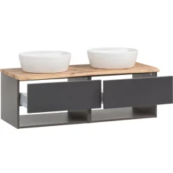 Waschtischunterschrank Karan 121cm mit 2 Waschbecken und 2 Schubladen - anthrazit/eiche