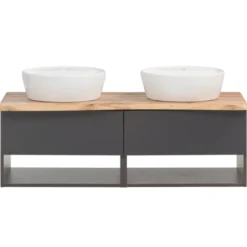Waschtischunterschrank Karan 121cm mit 2 Waschbecken und 2 Schubladen - anthrazit/eiche
