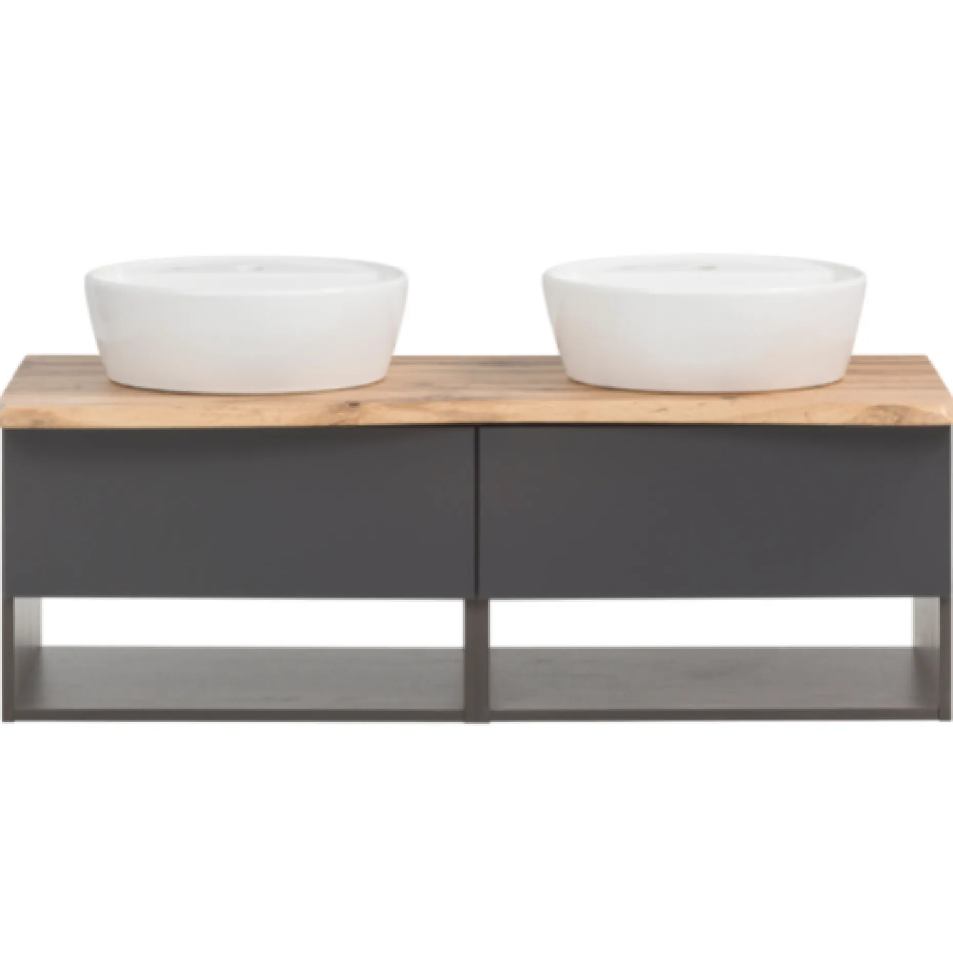 Waschtischunterschrank Karan 121cm mit 2 Waschbecken und 2 Schubladen - anthrazit/eiche
