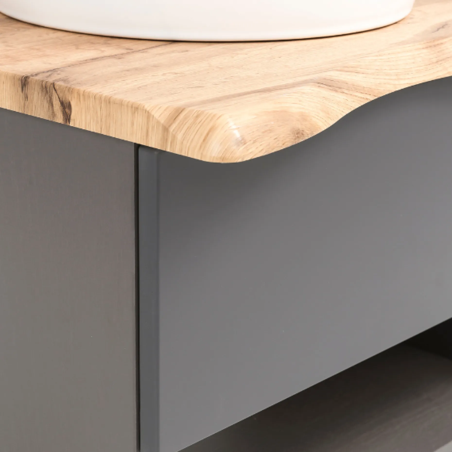 Waschtischunterschrank Karan 121cm mit 2 Waschbecken und 2 Schubladen - anthrazit/eiche