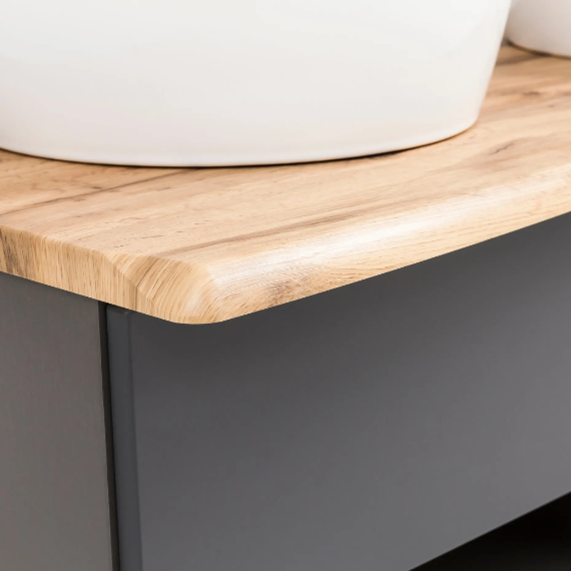 Waschtischunterschrank Karan 121cm mit 2 Waschbecken und 2 Schubladen - anthrazit/eiche