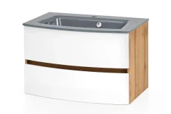 Waschtischunterschrank Kornel 80cm grau Waschbecken - Eiche/mattweiß
