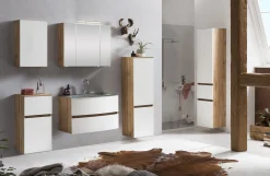 Waschtischunterschrank Kornel 80cm grau Waschbecken - Eiche/mattweiß