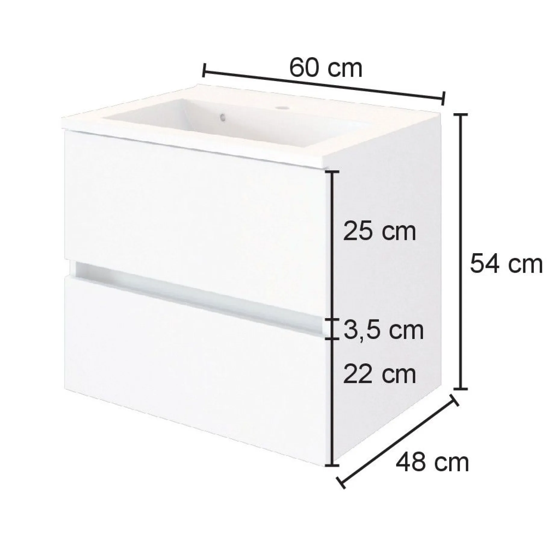 Waschtischunterschrank Luna 60cm 2 Schubladen - Eiche/Weiß