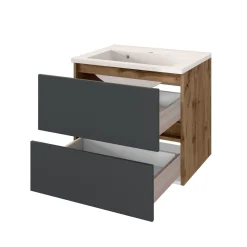 Waschtischunterschrank Luna 60cm 2 Schubladen - Eiche/grau