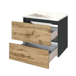 Waschtischunterschrank Luna 60cm 2 Schubladen - graphit/quecksilber