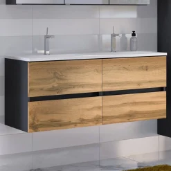 Waschtischunterschrank Luna 120cm mit Doppelwaschbecken und 4 Schubladen - graphit/quecksilber