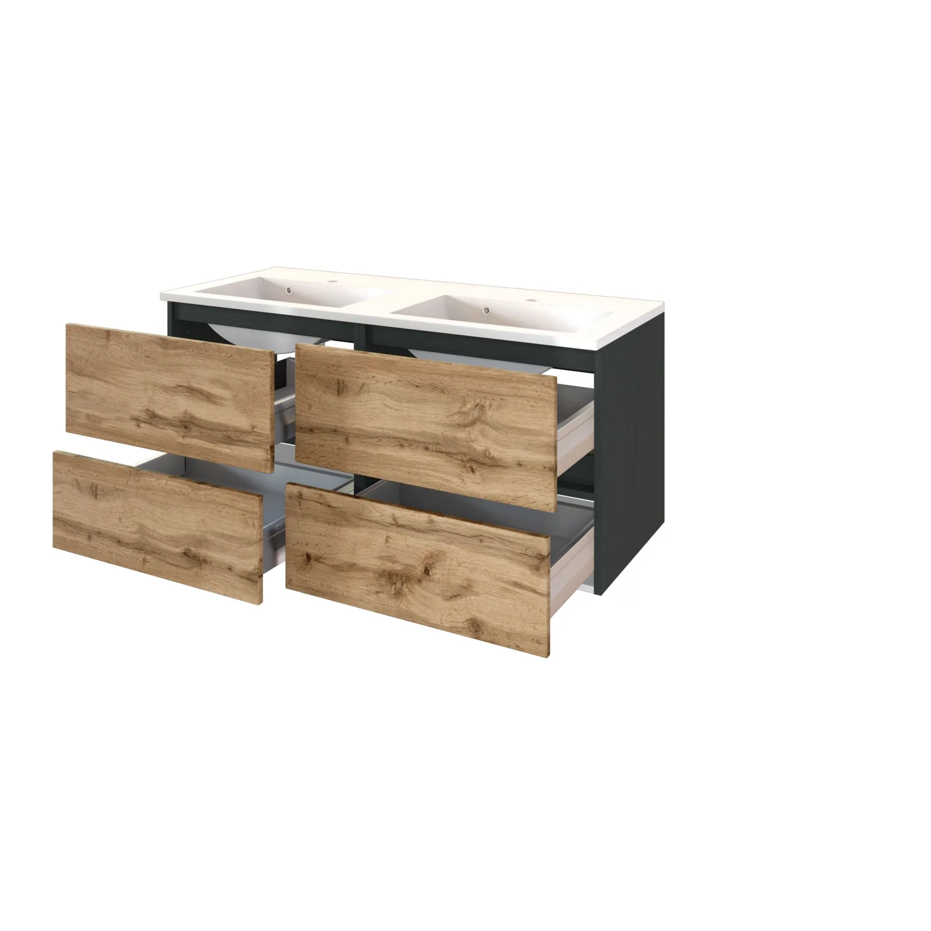 Waschtischunterschrank Luna 120cm mit Doppelwaschbecken und 4 Schubladen - graphit/quecksilber
