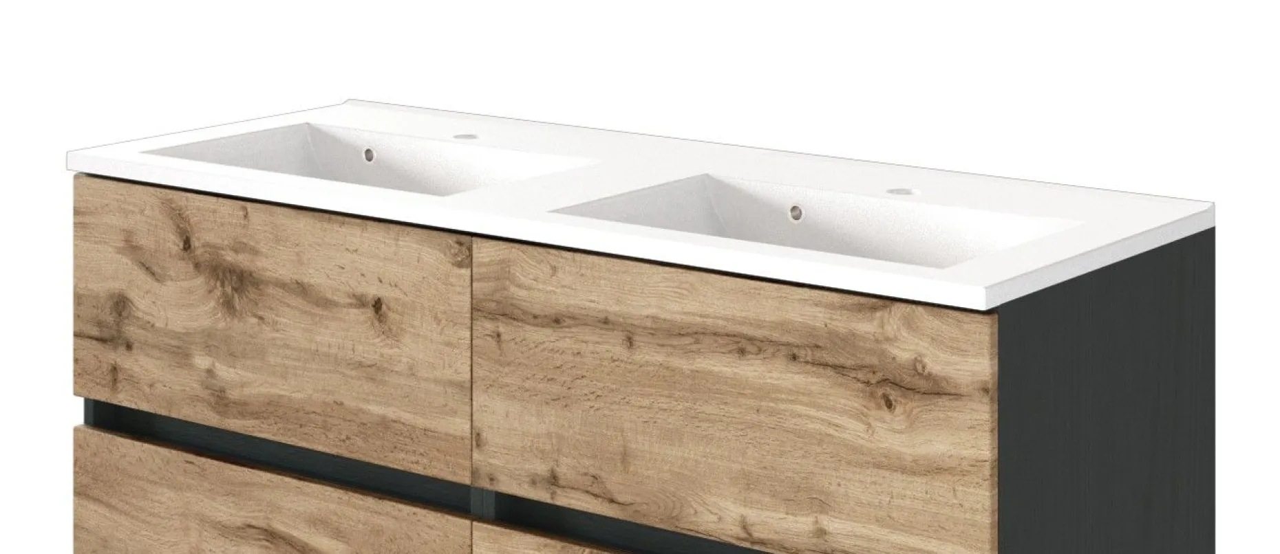 Waschtischunterschrank Luna 120cm mit Doppelwaschbecken und 4 Schubladen - graphit/quecksilber