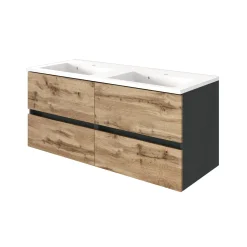 Waschtischunterschrank Luna 120cm mit Doppelwaschbecken und 4 Schubladen - graphit/quecksilber