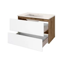 Waschtischunterschrank Luna 80cm 2 Schubladen - Eiche/Weiß