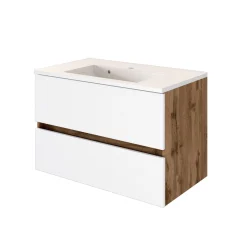 Waschtischunterschrank Luna 80cm 2 Schubladen - Eiche/Weiß