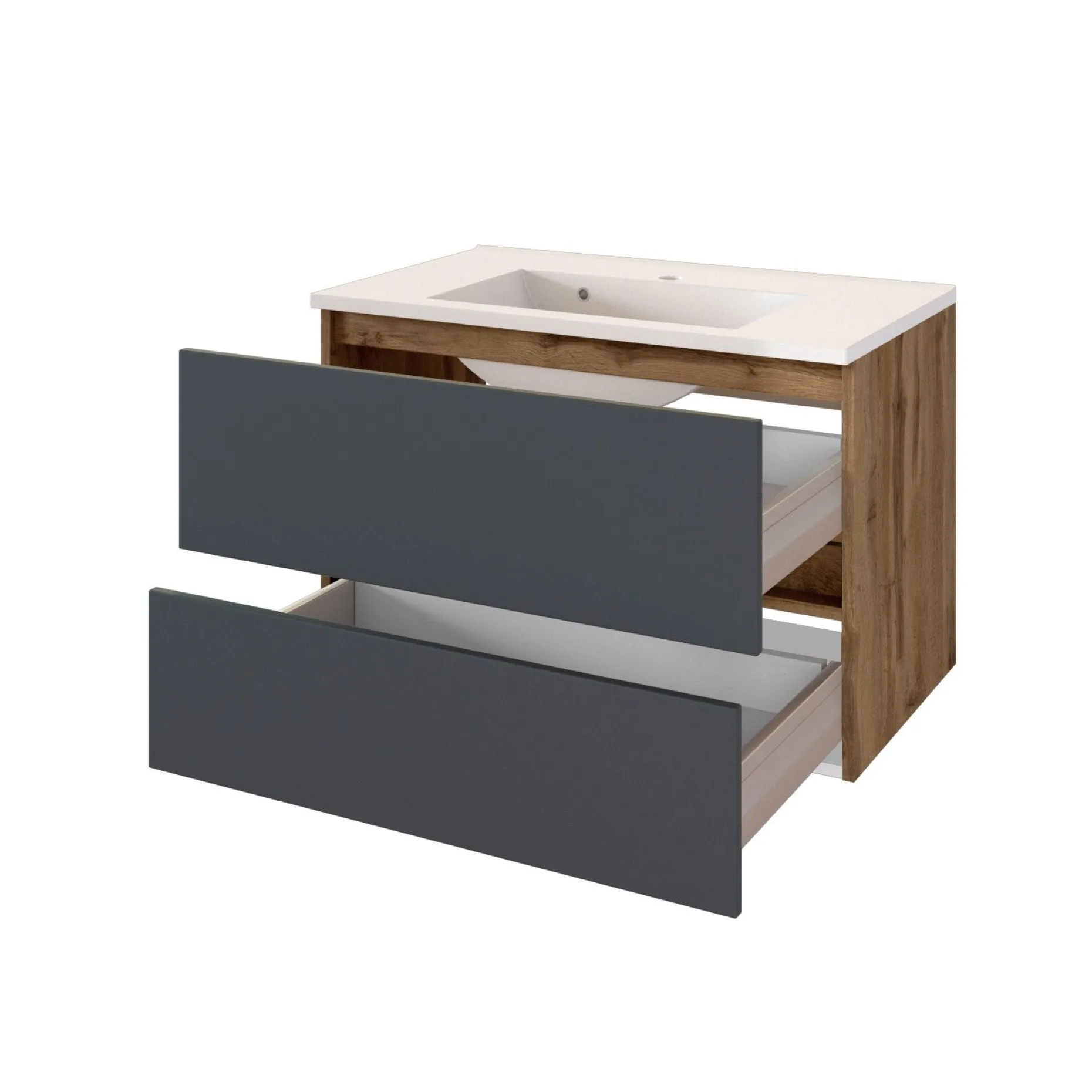 Waschtischunterschrank Luna 80cm 2 Schubladen - Eiche/grau