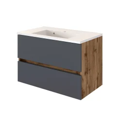 Waschtischunterschrank Luna 80cm 2 Schubladen - Eiche/grau