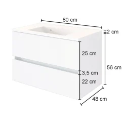 Waschtischunterschrank Luna 80cm 2 Schubladen - Eiche/grau