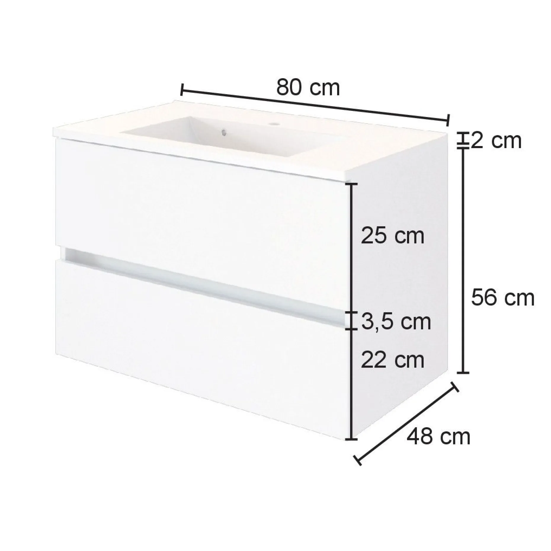 Waschtischunterschrank Luna 80cm 2 Schubladen - Eiche/grau