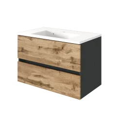 Waschtischunterschrank Luna 80cm 2 Schubladen - graphit/quecksilber