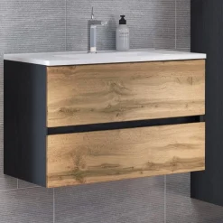 Waschtischunterschrank Luna 80cm 2 Schubladen - graphit/quecksilber