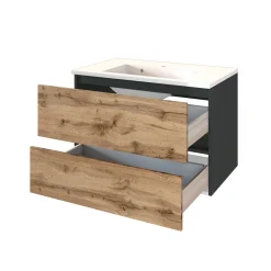 Waschtischunterschrank Luna 80cm 2 Schubladen - graphit/quecksilber