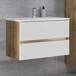 Waschtischunterschrank Luna 100cm 2 Schubladen - Eiche/weiß