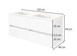 Waschtischunterschrank Luna 120cm mit Doppelwaschbecken und 4 Schubladen - Eiche/grau