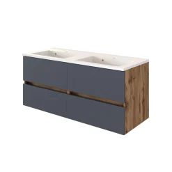 Waschtischunterschrank Luna 120cm mit Doppelwaschbecken und 4 Schubladen - Eiche/grau