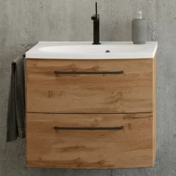 Waschtischunterschrank Malvo 60cm 2 Schubladen - Eiche/schwarz