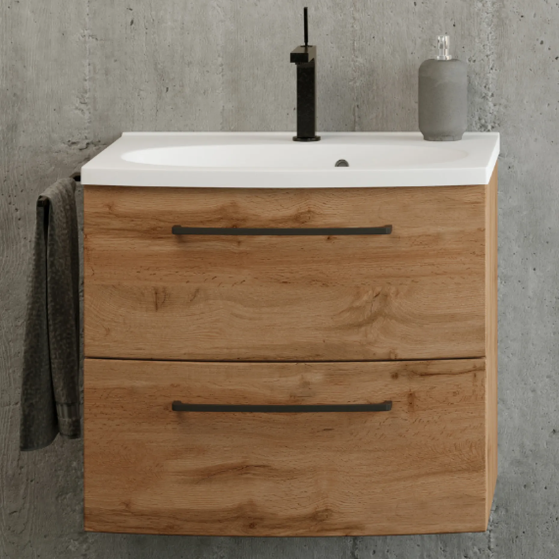 Waschtischunterschrank Malvo 60cm 2 Schubladen - Eiche/schwarz