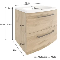 Waschtischunterschrank Malvo 60cm 2 Schubladen - Eiche/schwarz