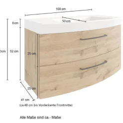 Waschtischunterschrank Malvo 100cm 2 Schubladen - Eiche/schwarz