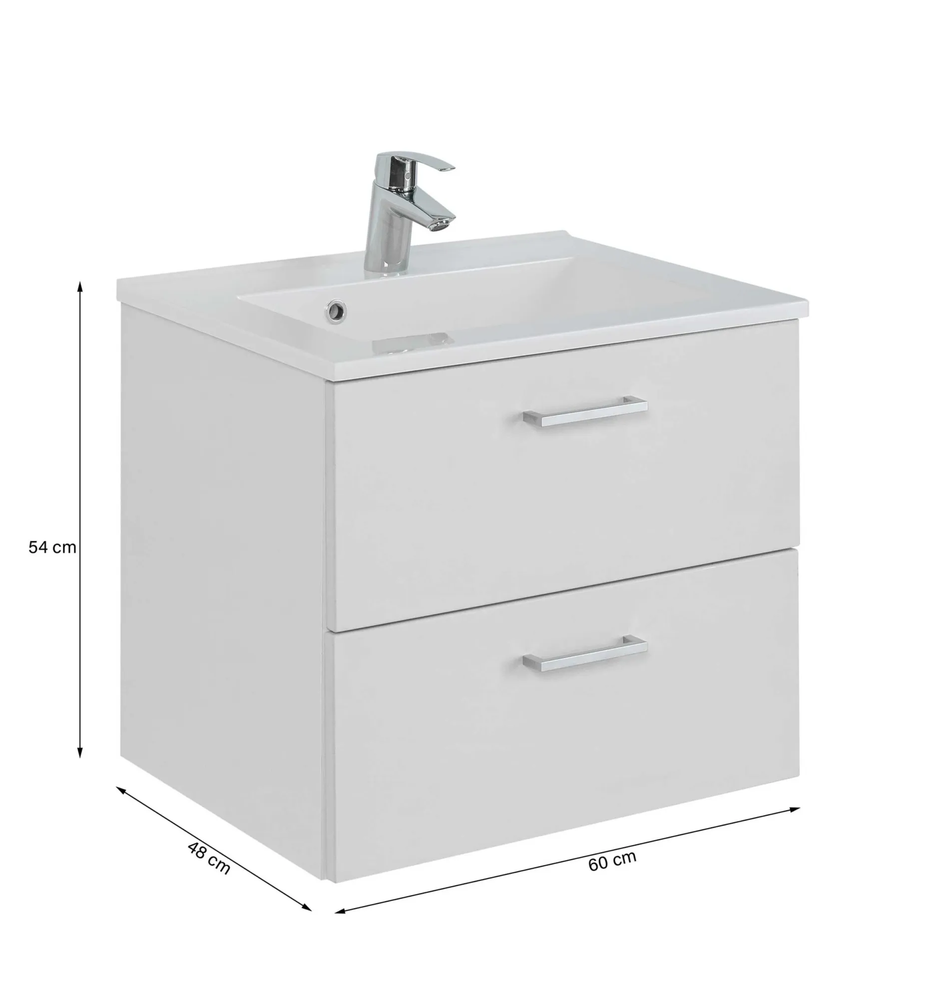 Waschtischunterschrank Ricca 60cm 2 Schubladen - weiß/hellgrau