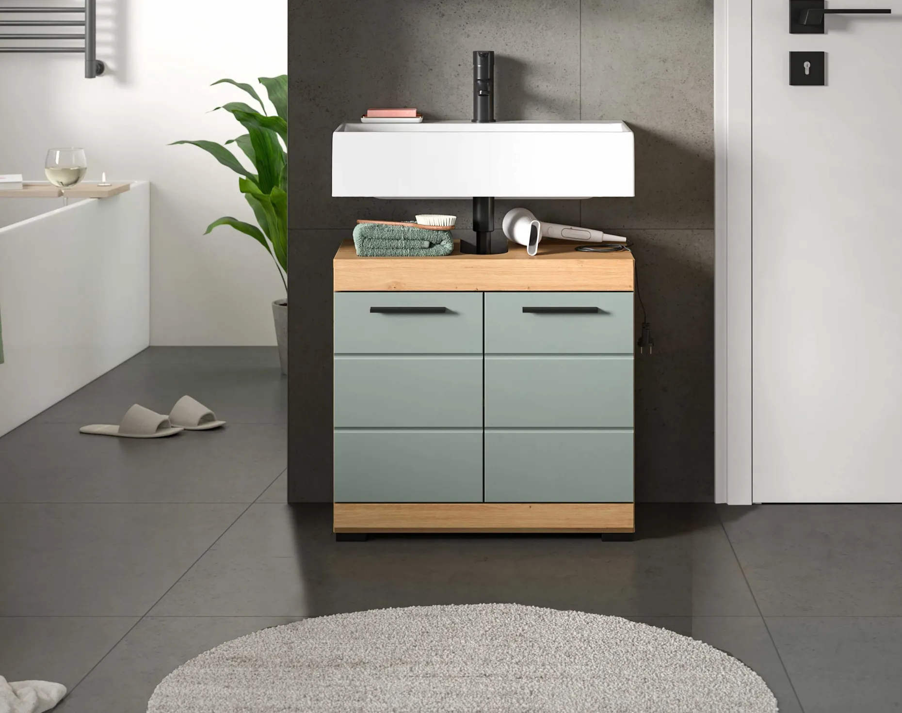 Waschtischunterschrank Scout Xonox - Sage Grün Artisan Eiche - 60x56x34 cm