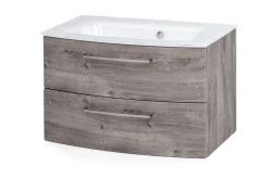 Waschtischunterschrank Stivan 80cm weißes Waschbecken - Eiche grau