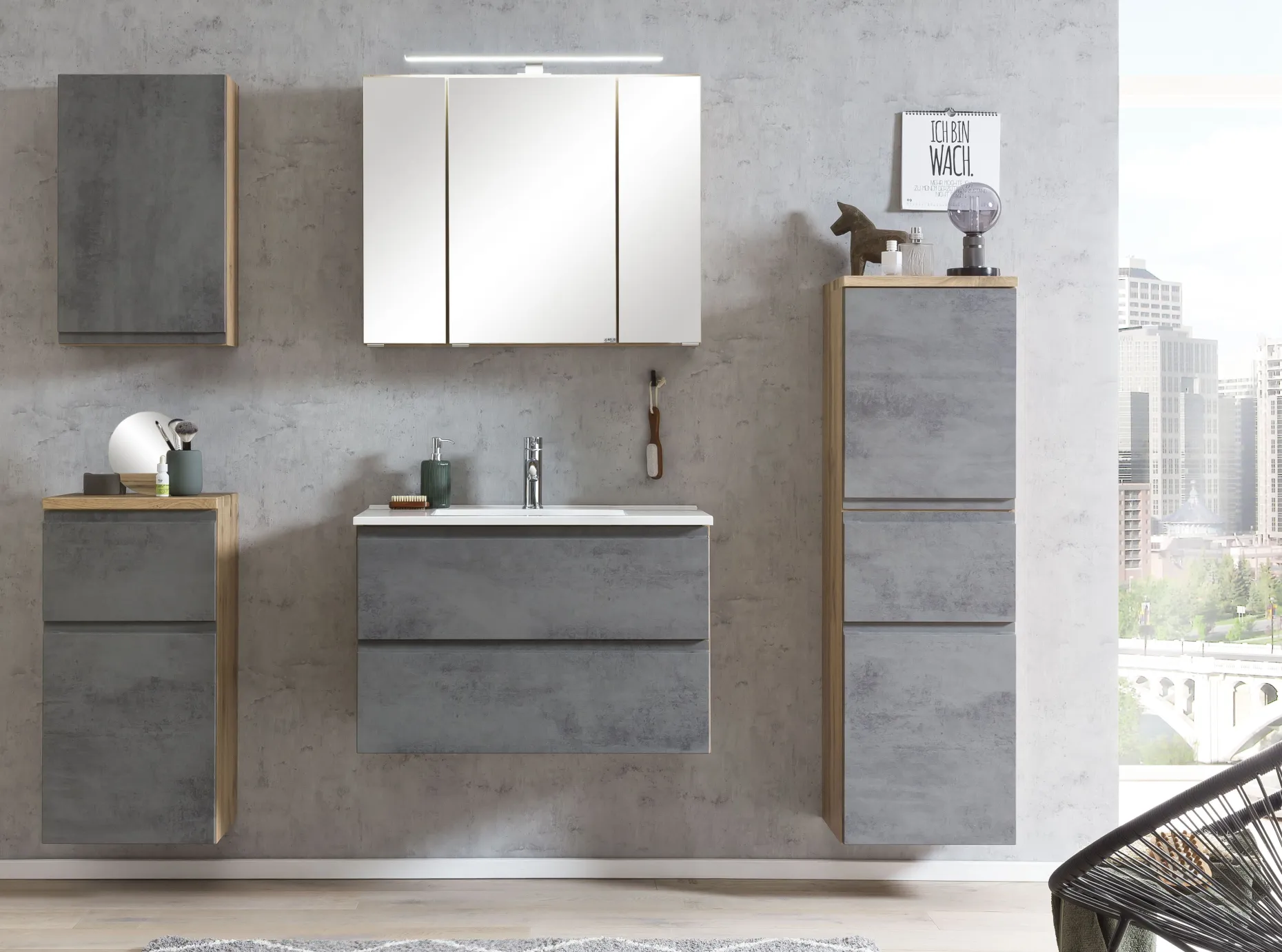 Waschtischunterschrank Varese | 80 x 47 x 56 cm | Eiche Wotan / Betondesign