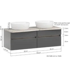 Waschtischunterschrank Vikas 121cm 4 Schubladen - anthrazit/gelb