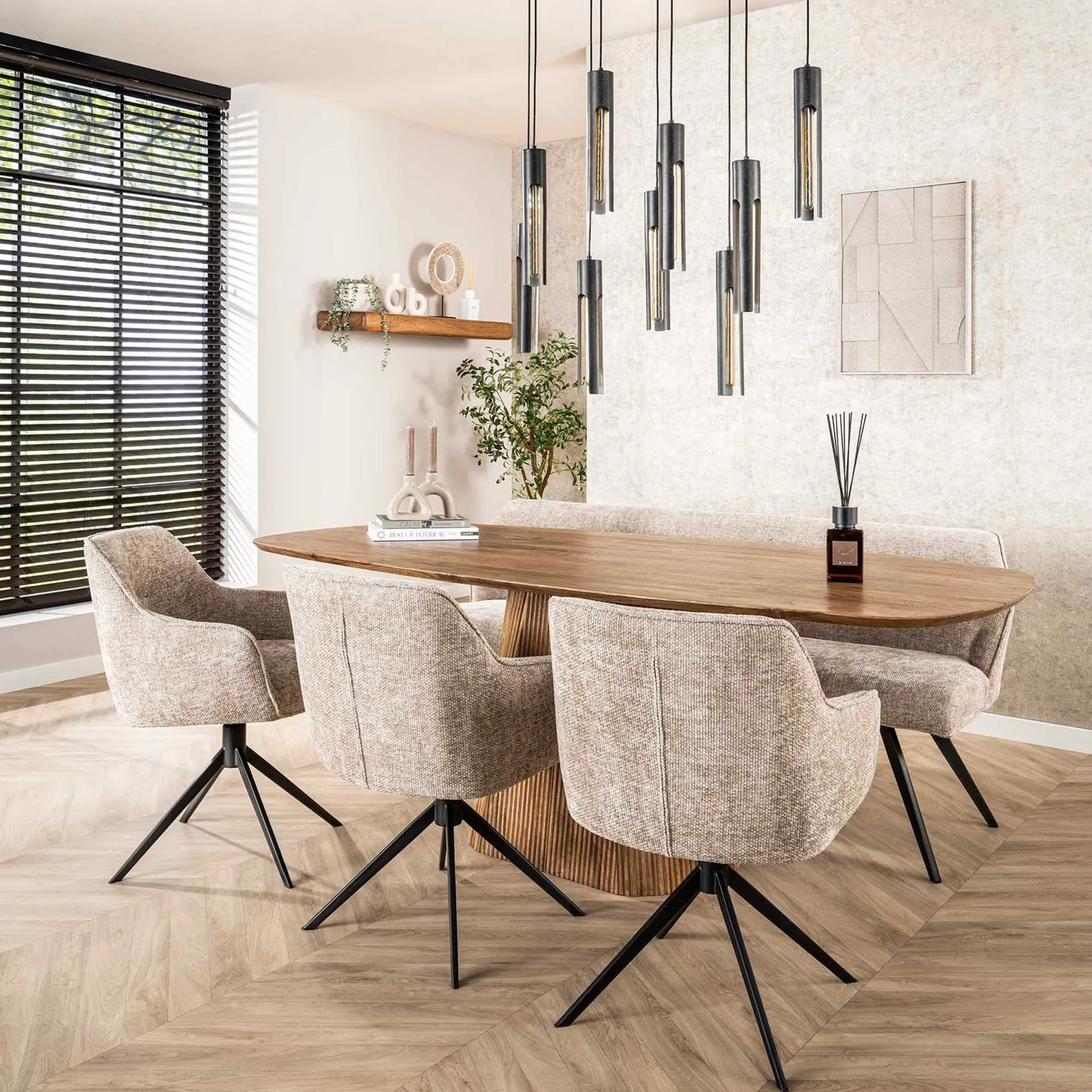 Emob Wave Esstisch 215cm - Massiv Mango Sand