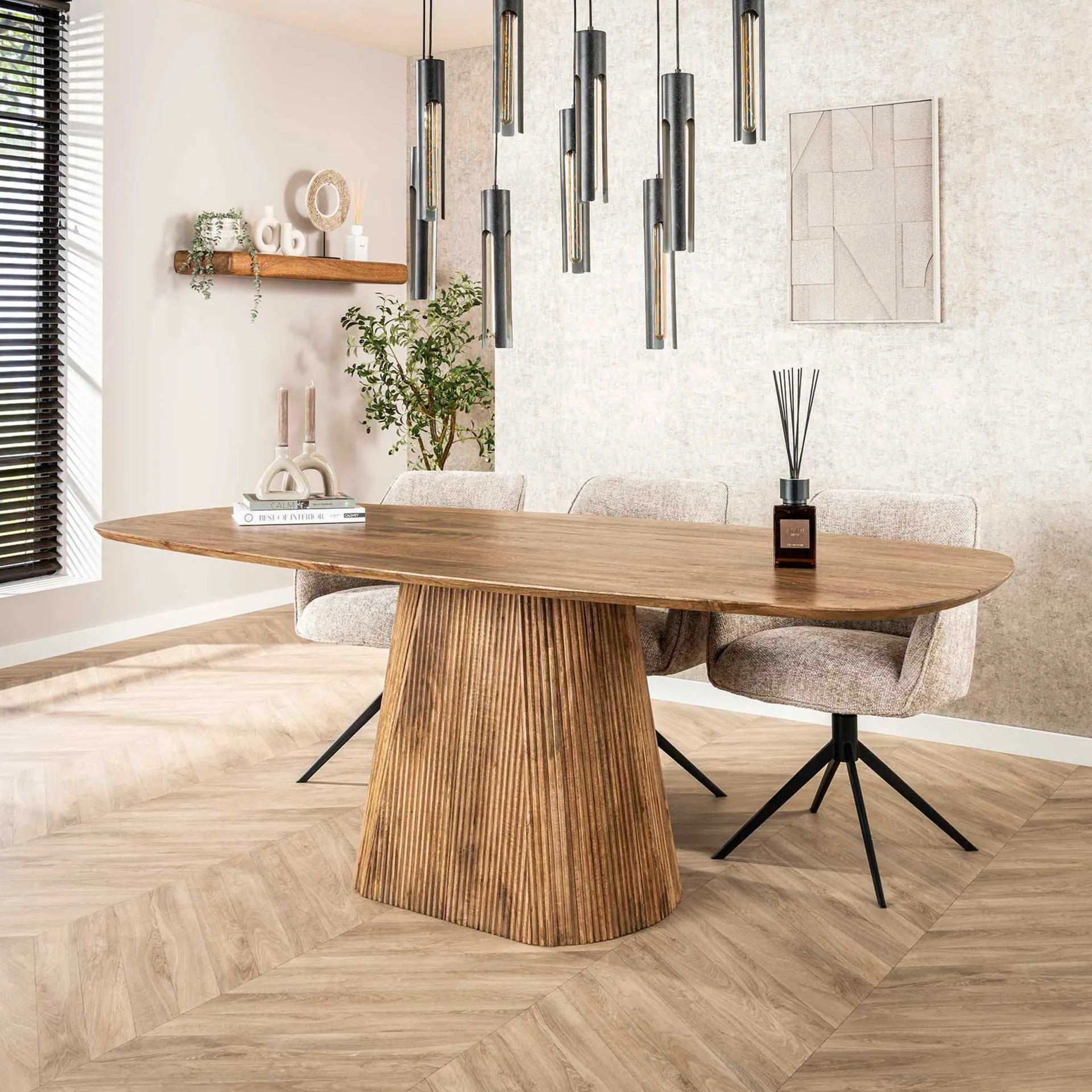 Emob Wave Esstisch 215cm - Massiv Mango Sand