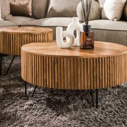 Emob Wave Runde Mangoholz Couchtische Set/2 - Sand Finish