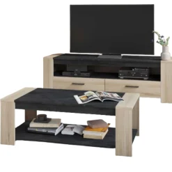 CBA Wohnzimmer Shane-Kronberg Eiche/Sidewalk schwarz