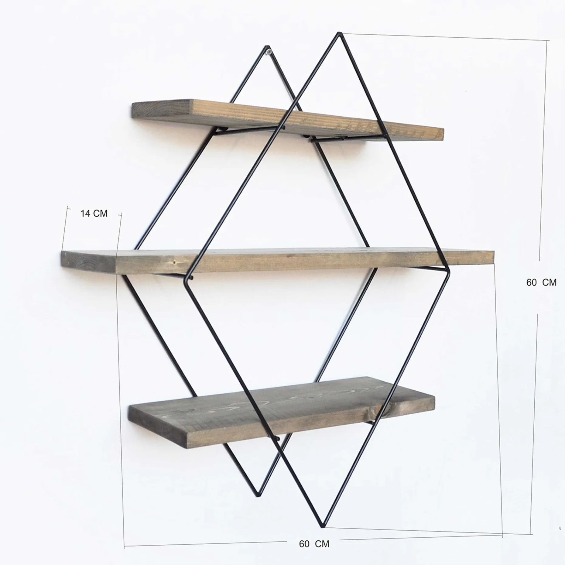 Wr007 Dekoratives Wandregal aus Holz | 100 % Fichtenholz | Walnuss, Schwarz
