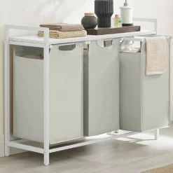 Vasagle Wäschekorb mit Regal Polly | Drei Fächer | 92,5 x 33 x 72 cm |