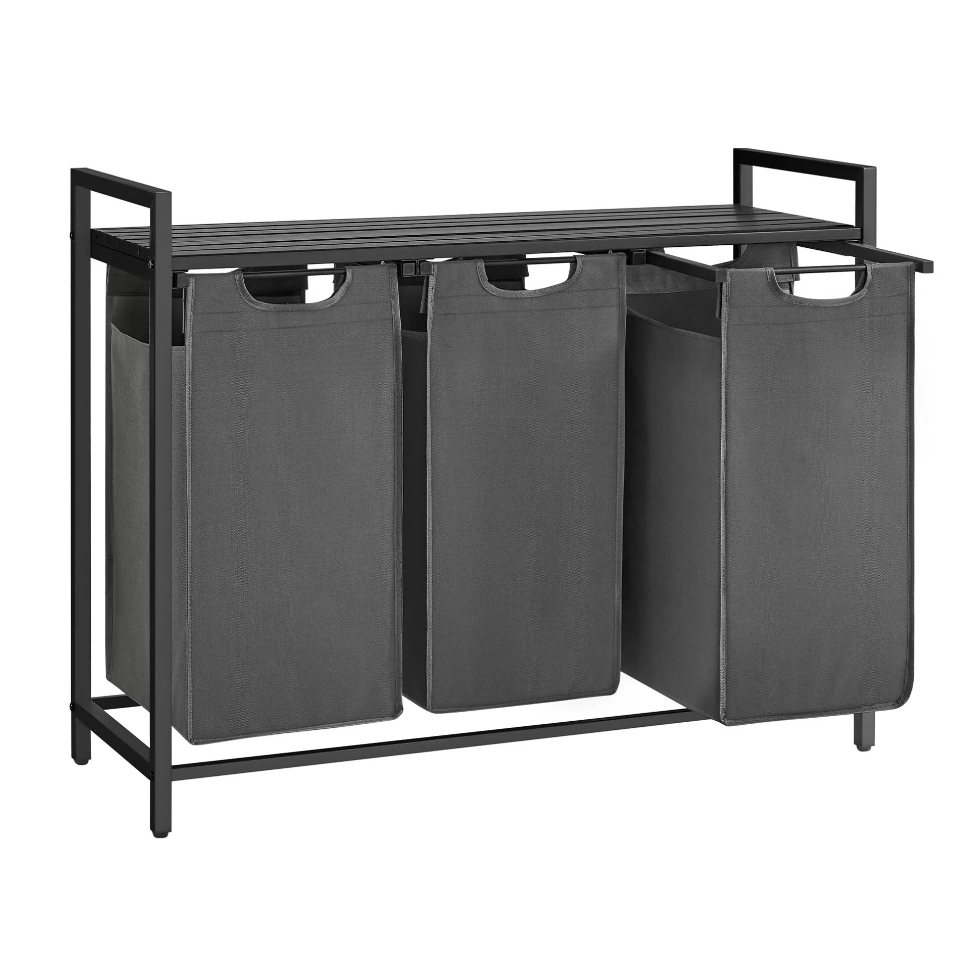 Vasagle Wäschekorb mit Regal Polly | Drei Fächer | 92,5 x 33 x 72 cm | Grau