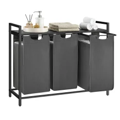 Vasagle Wäschekorb mit Regal Polly | Drei Fächer | 92,5 x 33 x 72 cm | Grau