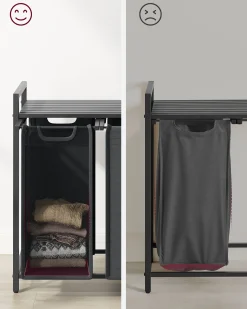 Vasagle Wäschekorb mit Regal Polly | Drei Fächer | 92,5 x 33 x 72 cm | Grau
