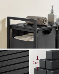 Vasagle Wäschekorb mit Regal Polly | Drei Fächer | 92,5 x 33 x 72 cm | Grau