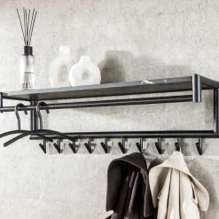 Zeitgenössische Garderobe mit 10 Haken und Hutablage