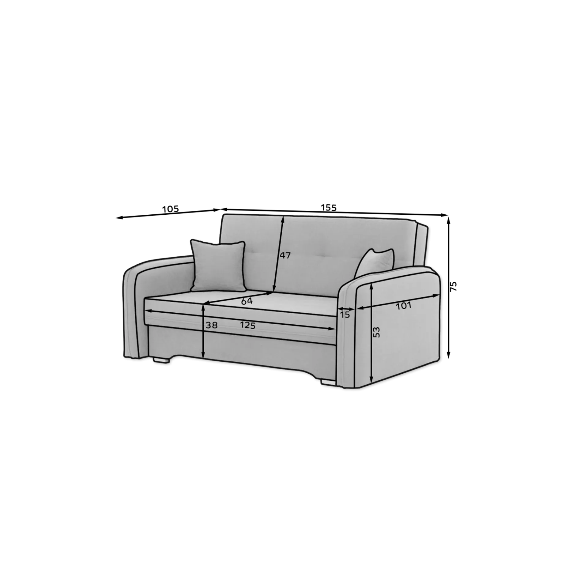 Emob Zweisitziges Sofa mit Schlaffunktion Laina | 155 x 105 x 75 cm |